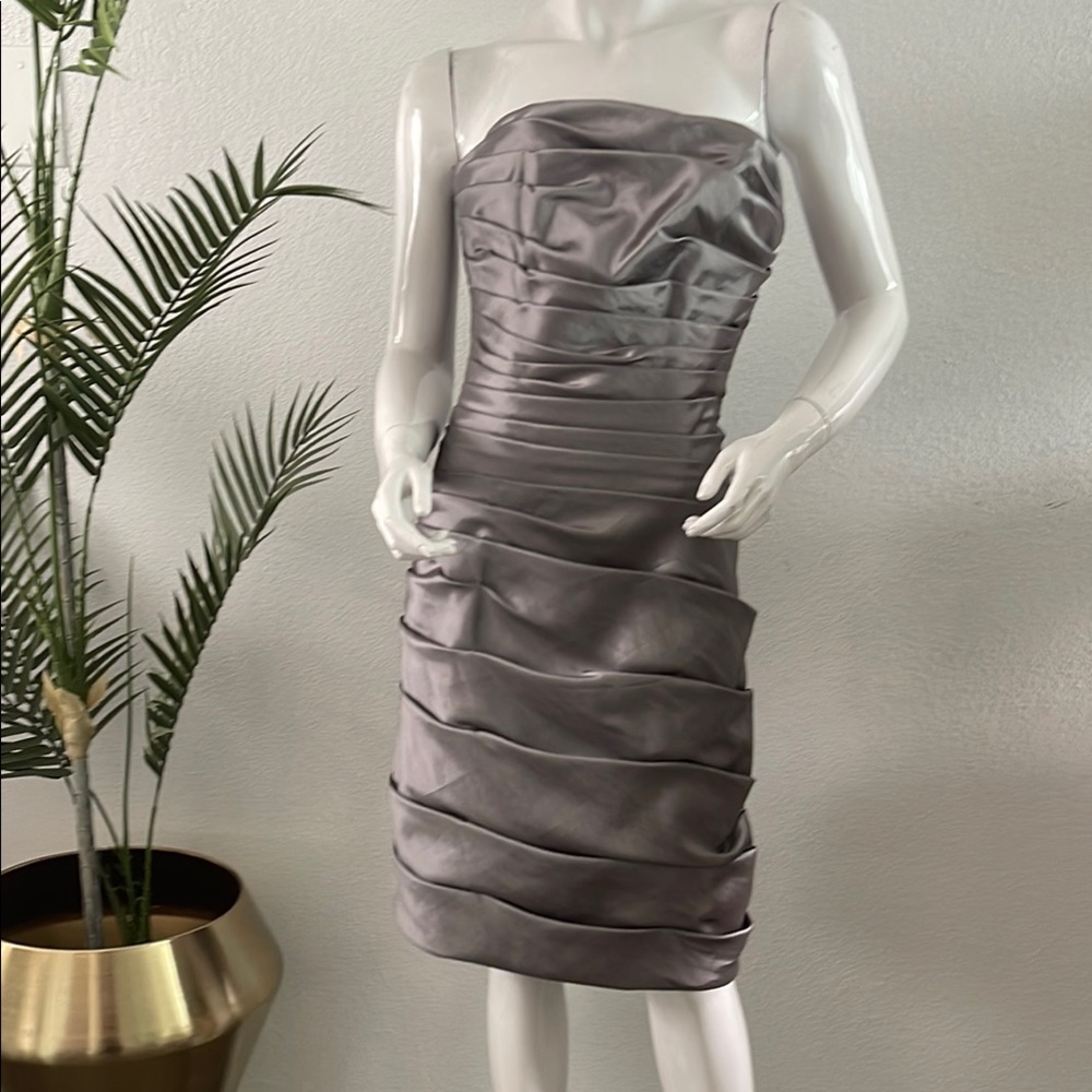 Sophia Tolli Gray Strapless Ruched Cocktail Dress